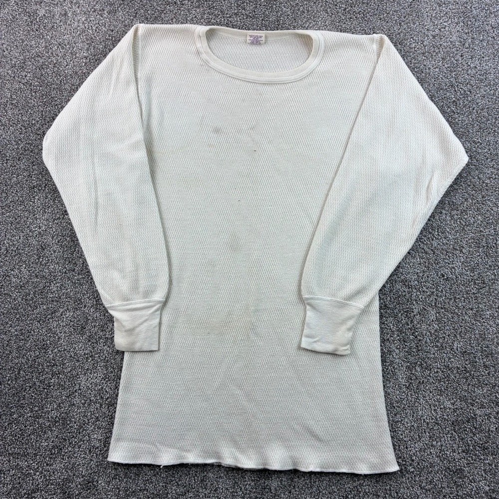 Vintage J.E. Morgan Thermal Shirt Mens XL Tall Cream Waffle Knit USA Long